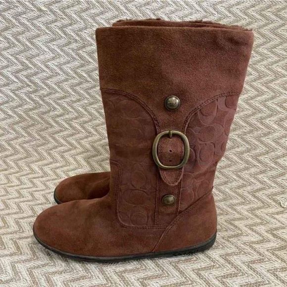Coach Designer Monogram Womens Meyer Brown Signature Print Winter Boots Size 9.5 - Picture 1 of 10